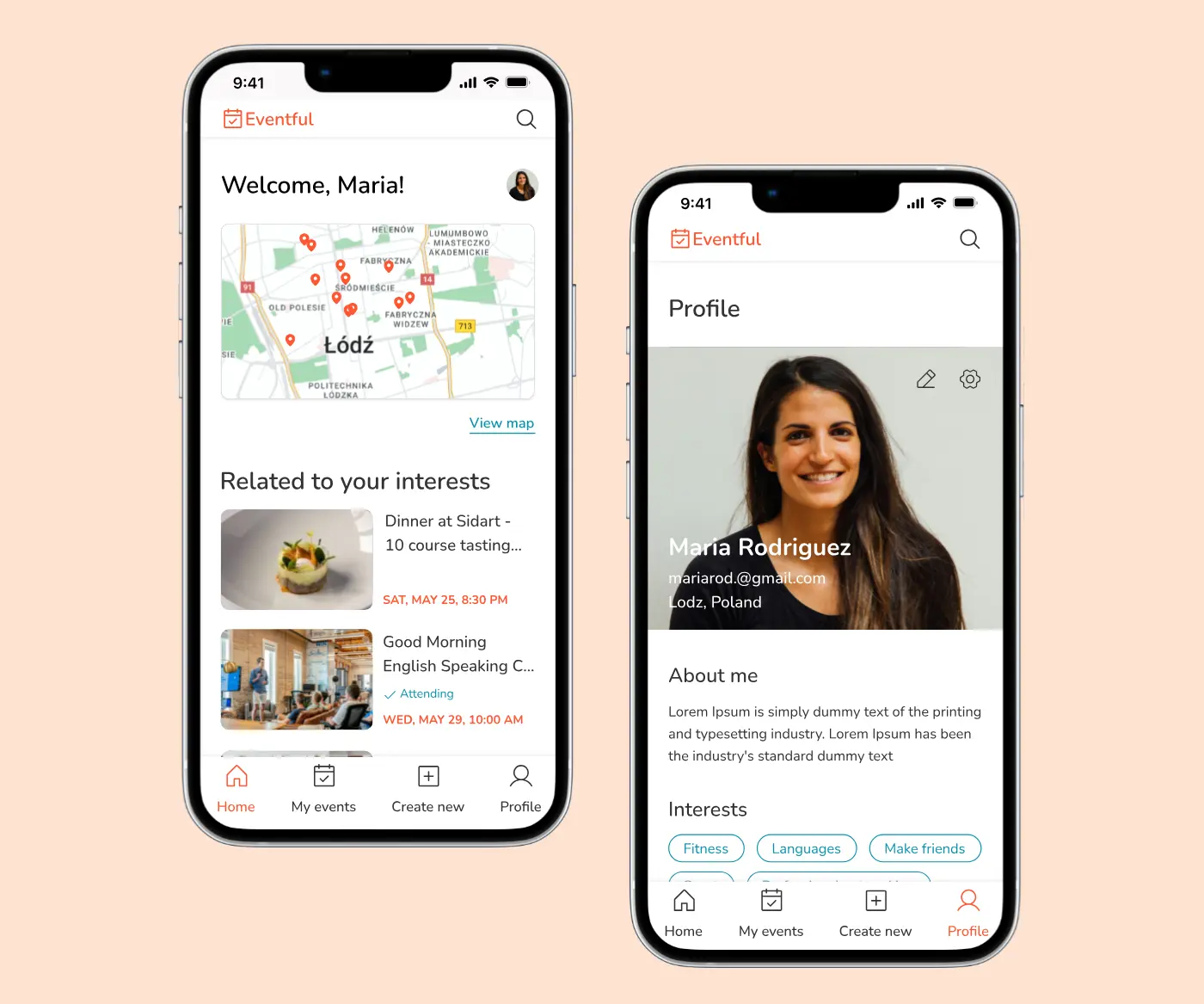 Evenful app design image