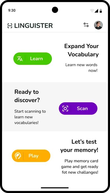 Image of the first version of UI design